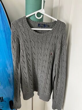 Polo by Ralph Lauren Gray Cable-Knit Crewneck Sweater with Polo Pony